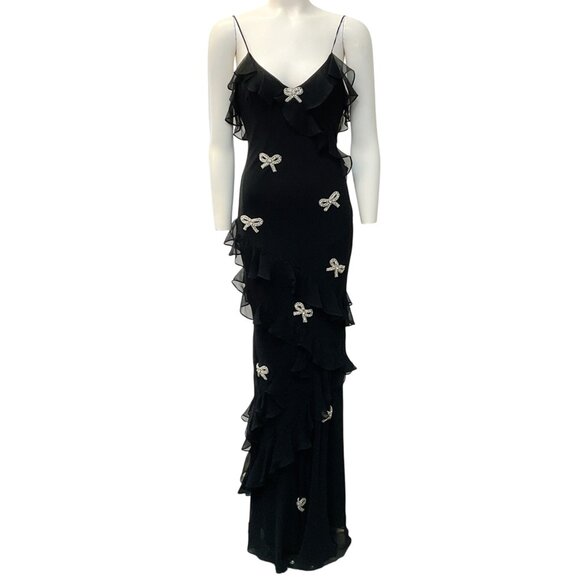 Love Shack Fancy Black Silk Bow Embellished Rialto Dress - Picture 1 of 4